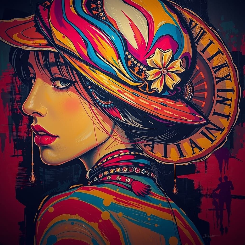 Black and White Portrait of Woman with Crimson Accent