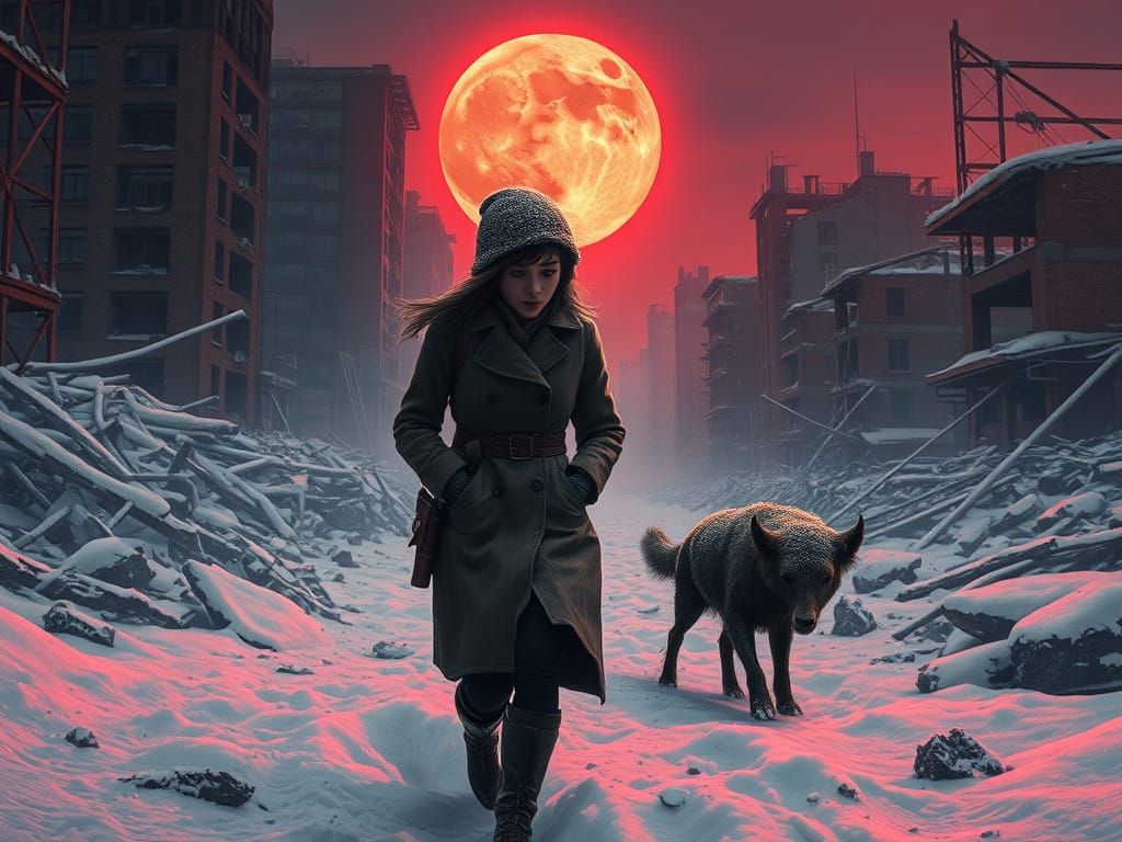 Snow-Covered Ruins in a Post-Apocalyptic Cityscape