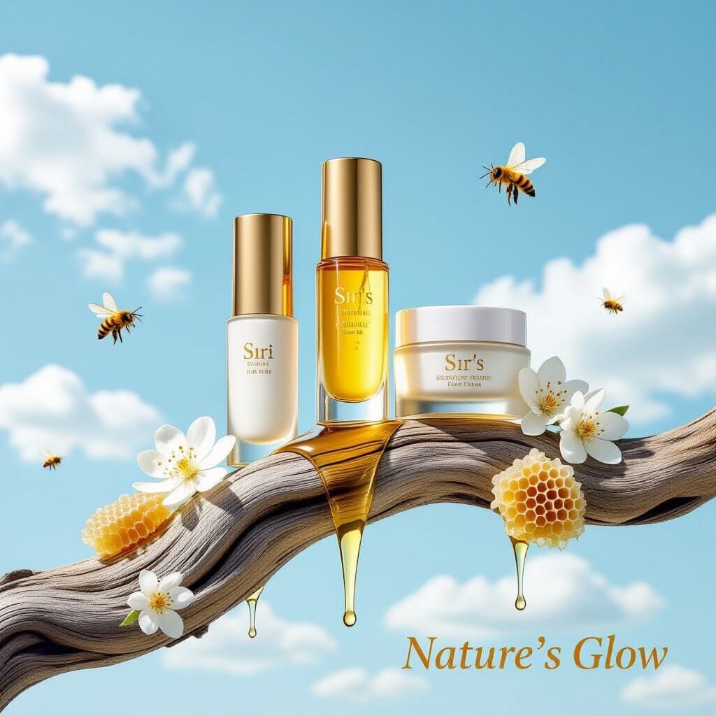 Siri Skincare Ad: Luxury Product Shot with Nature Elements