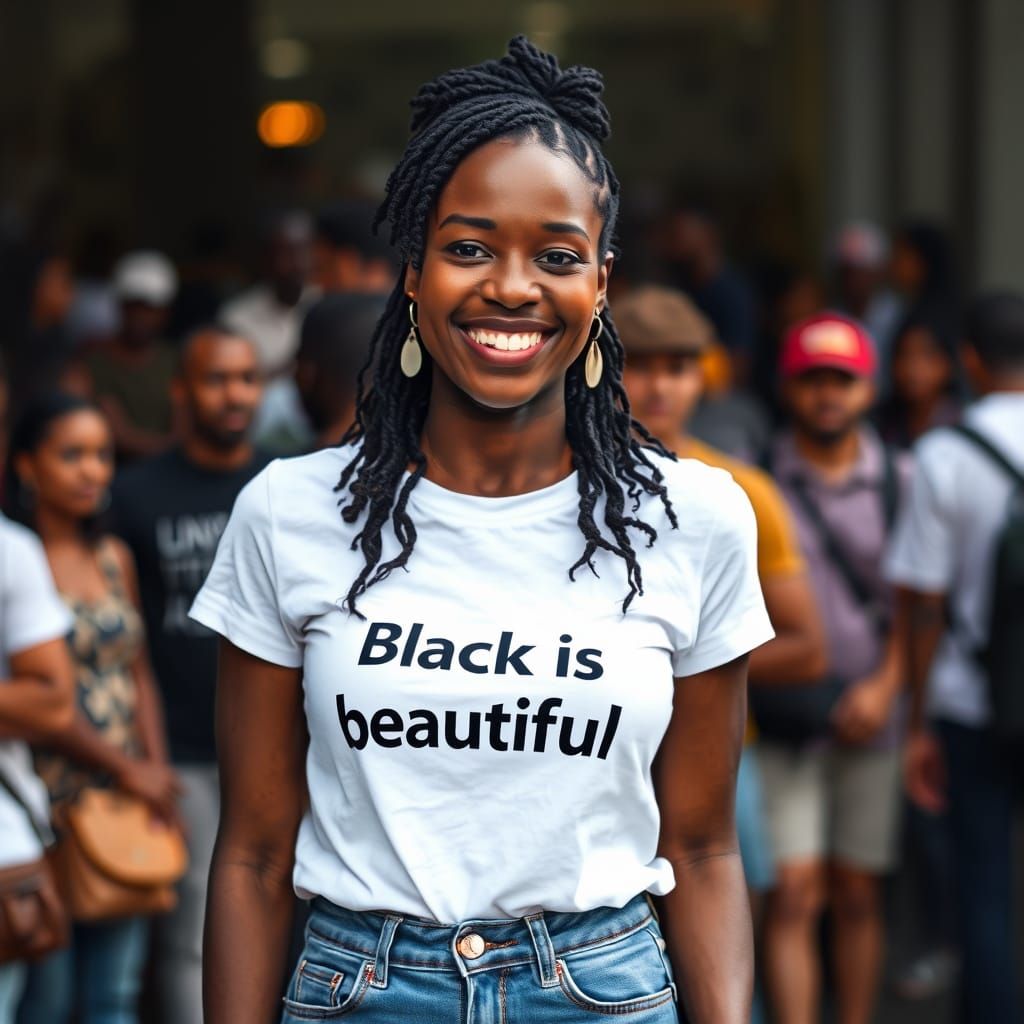 Beautiful Dark-Skinned Woman Embracing Black Culture in Phot...