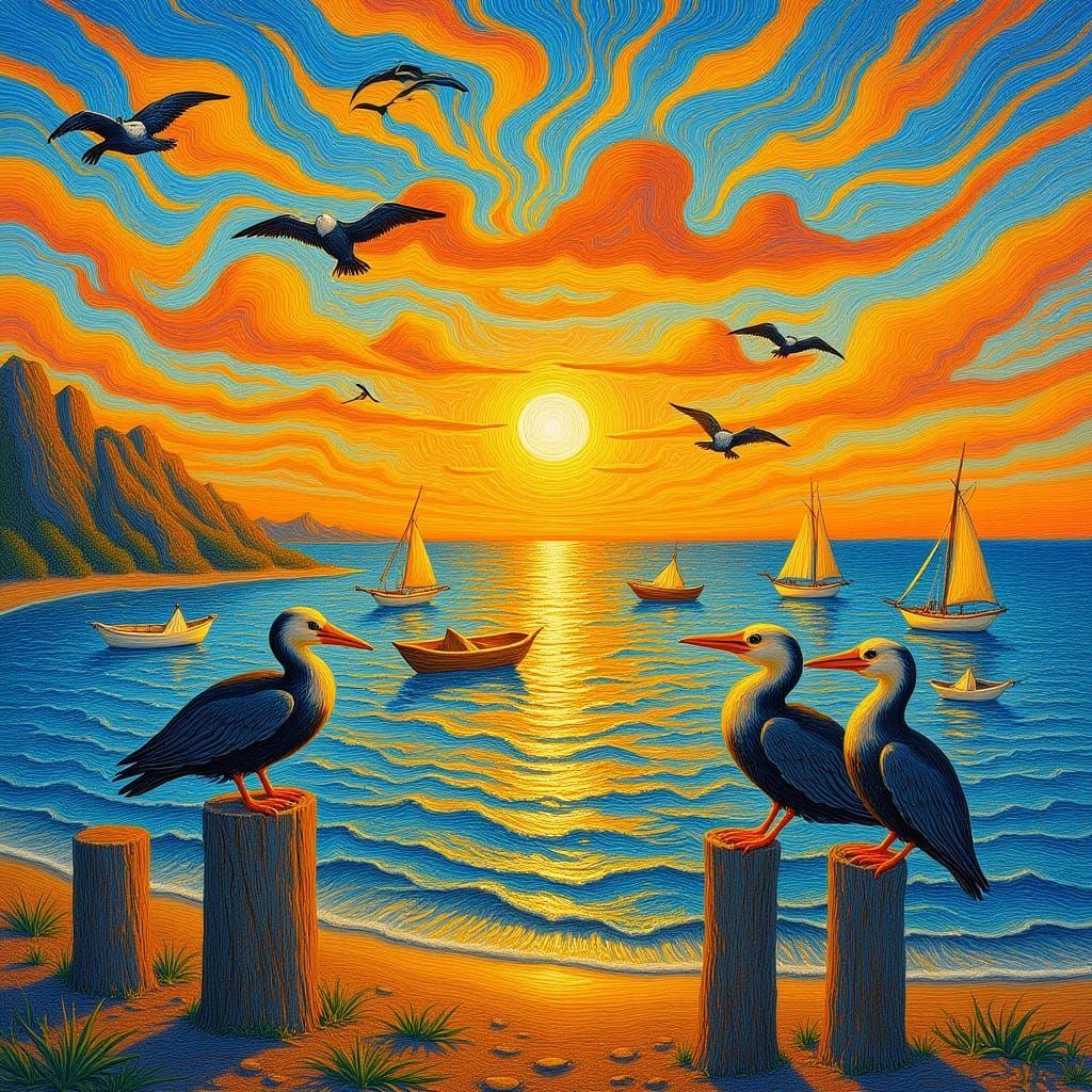 Hidden Cove at Sunset: Psychedelic Pop Art Fusion