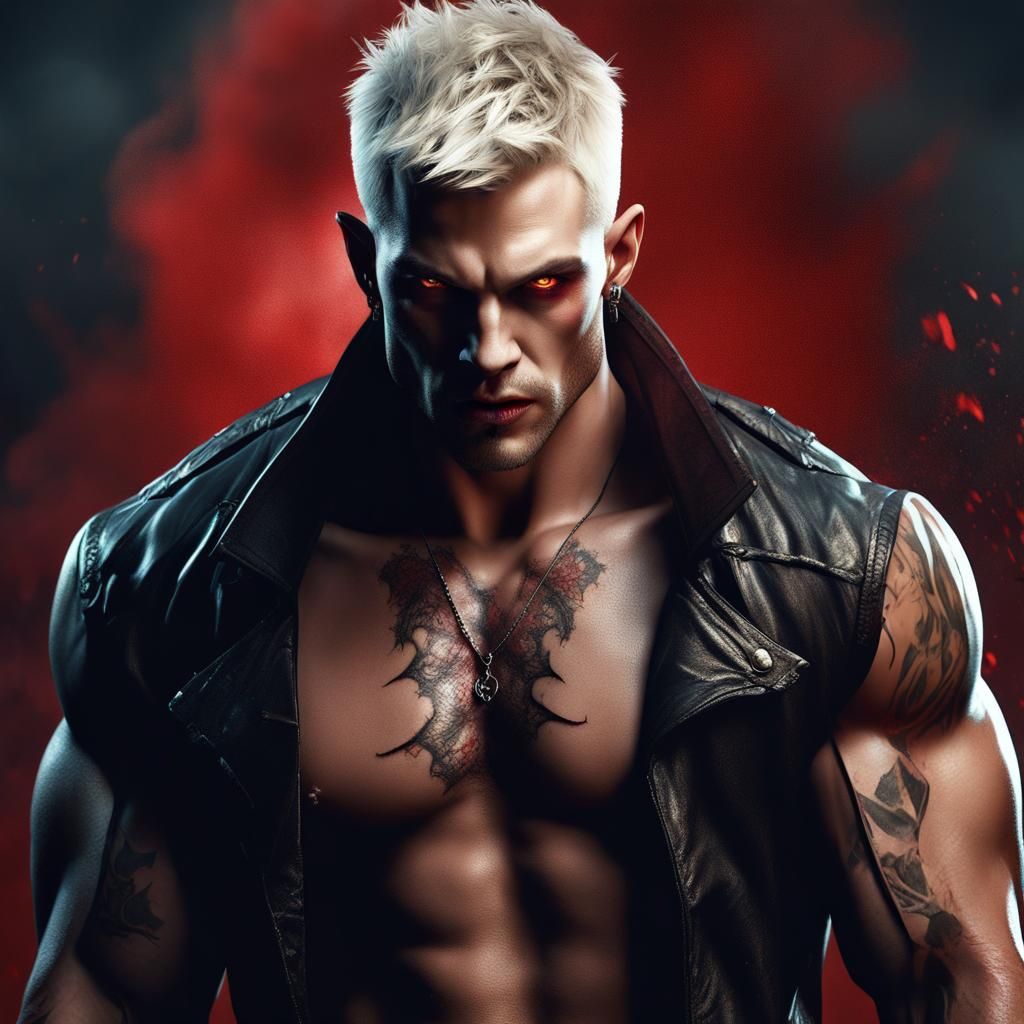 Dominant Vampire Male with Platinum Hair, Detailed Art