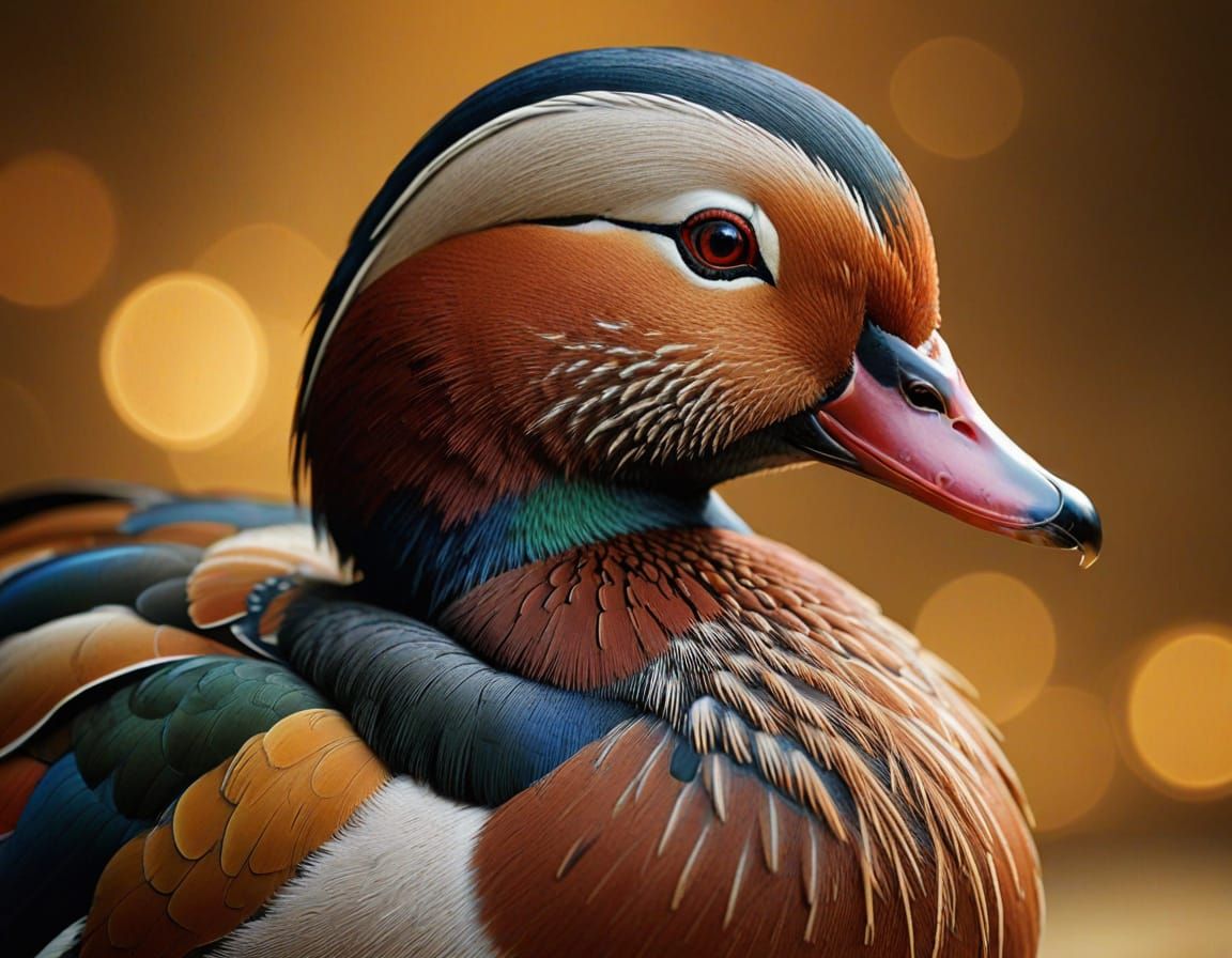 Photorealistic Mandarin Duck Portrait in Vibrant Plumage