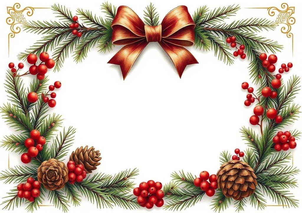 Vintage Christmas Botanical Border with Gold Accents