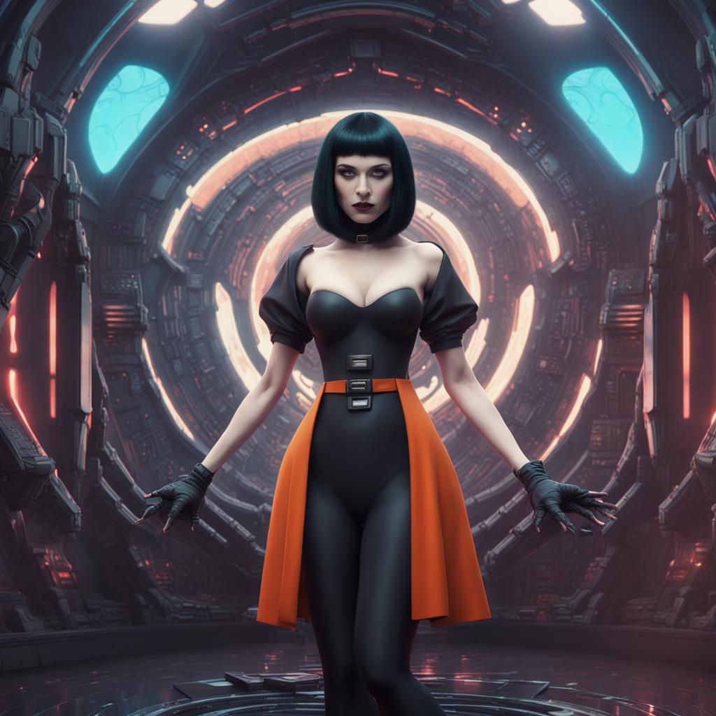 Goth Woman in Sci-Fi Outfit: Retrofuturism Art
