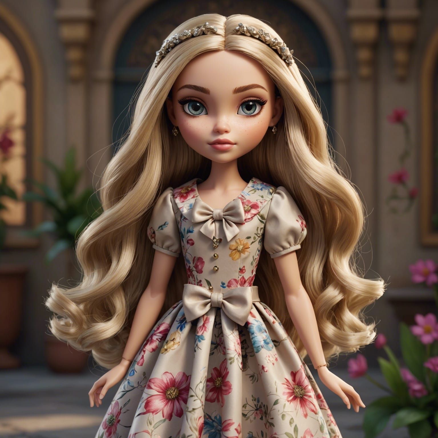 Bratz Doll with Floral Dress, Digital Art