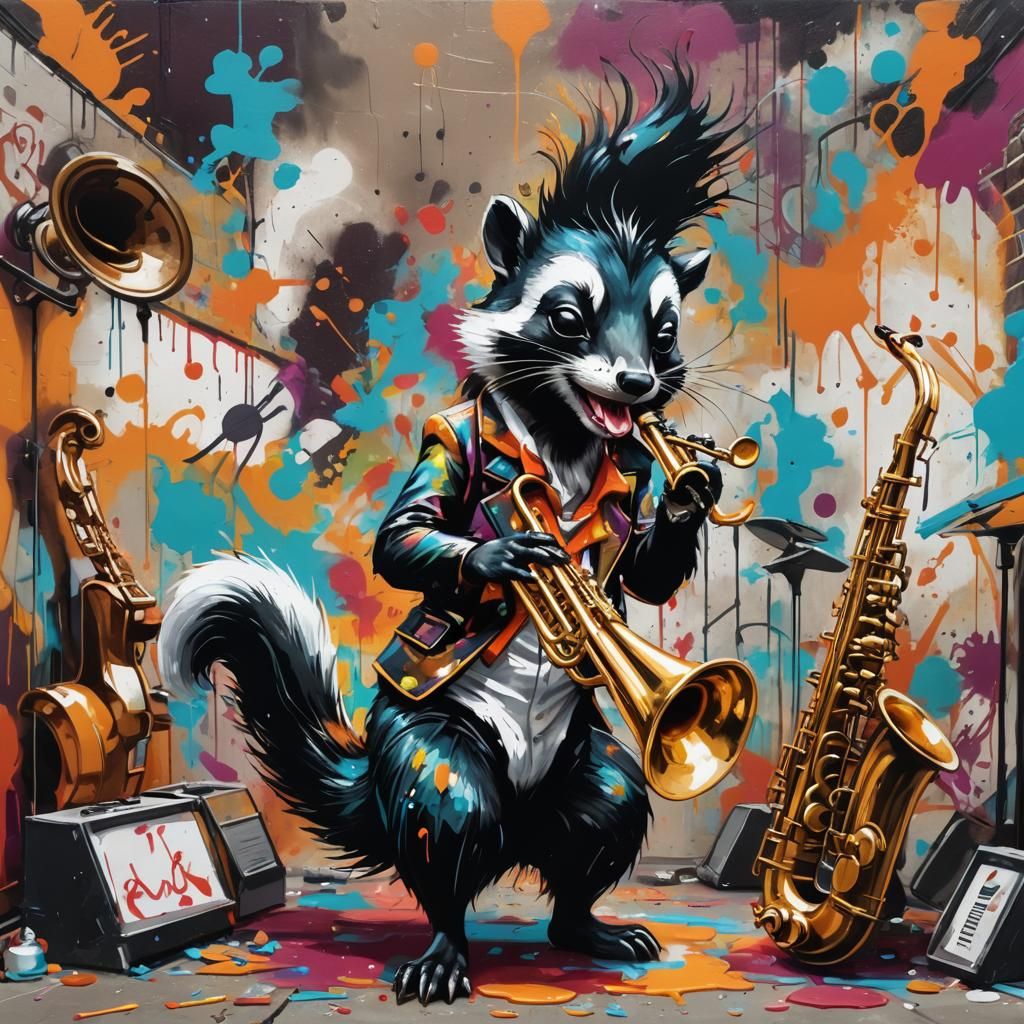 Jazz Lounge Scene with Skunk, Fox, and Squirrel