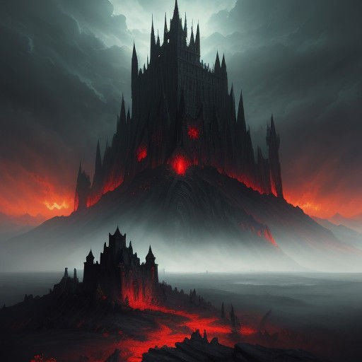 Dark Fantasy Demon on Ruined Castle Wall