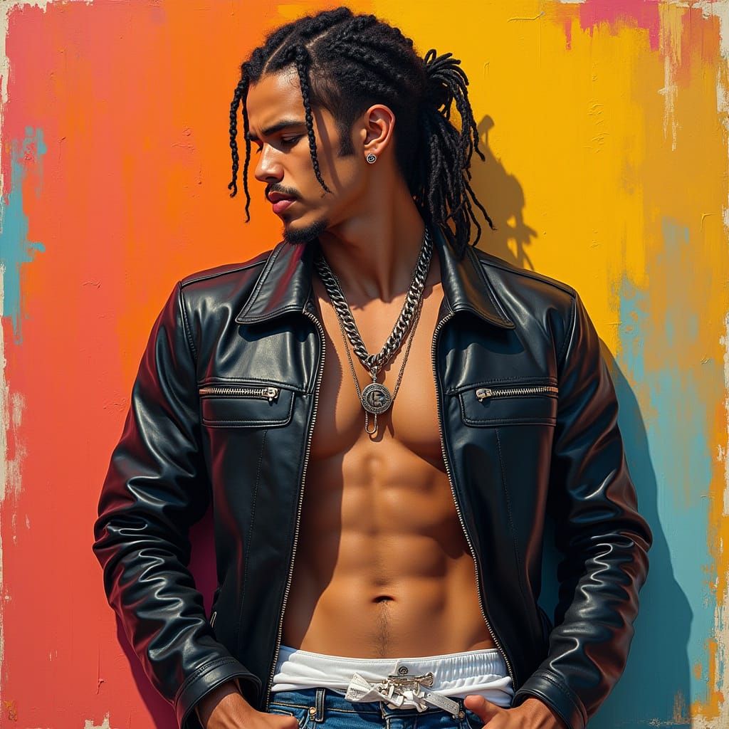 Vibrant Portrait of a Latino Man in Bold Brushstrokes