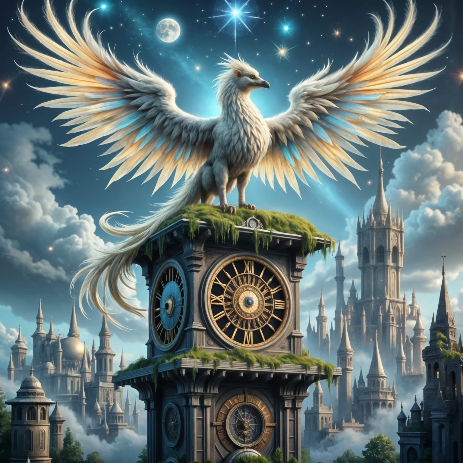 Steampunk Griffin Overlooking Clockwork City