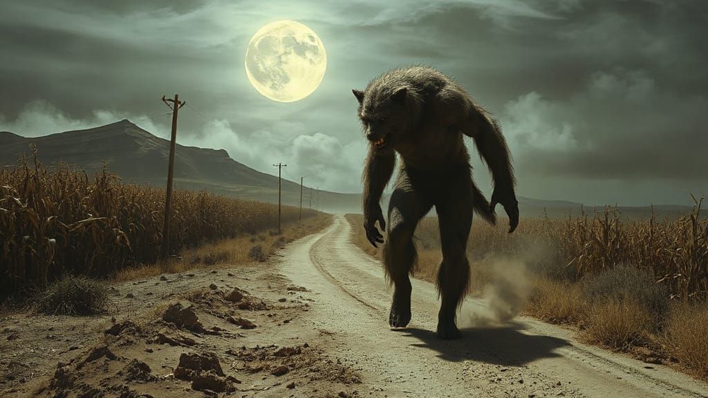 Moonlit Werewolf Amidst Chalk Hills