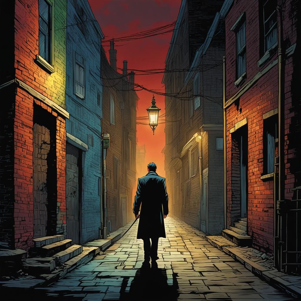 Mysterious Figure in Alleyway, Comic Book Art