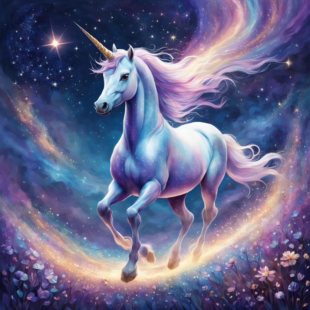 Whimsical Unicorn in a Starry Night Sky