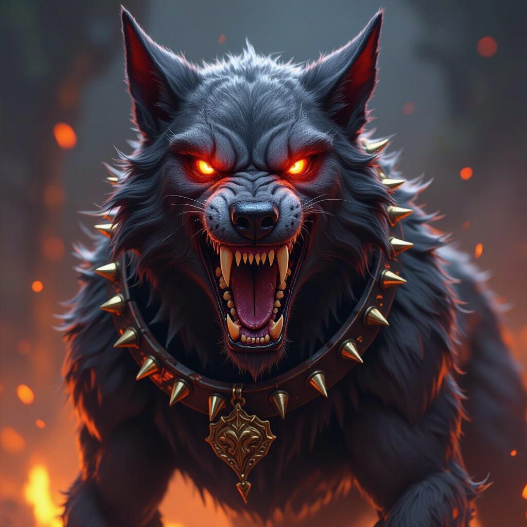 Hell Hound with Blazing Eyes in Dark Fantasy Style