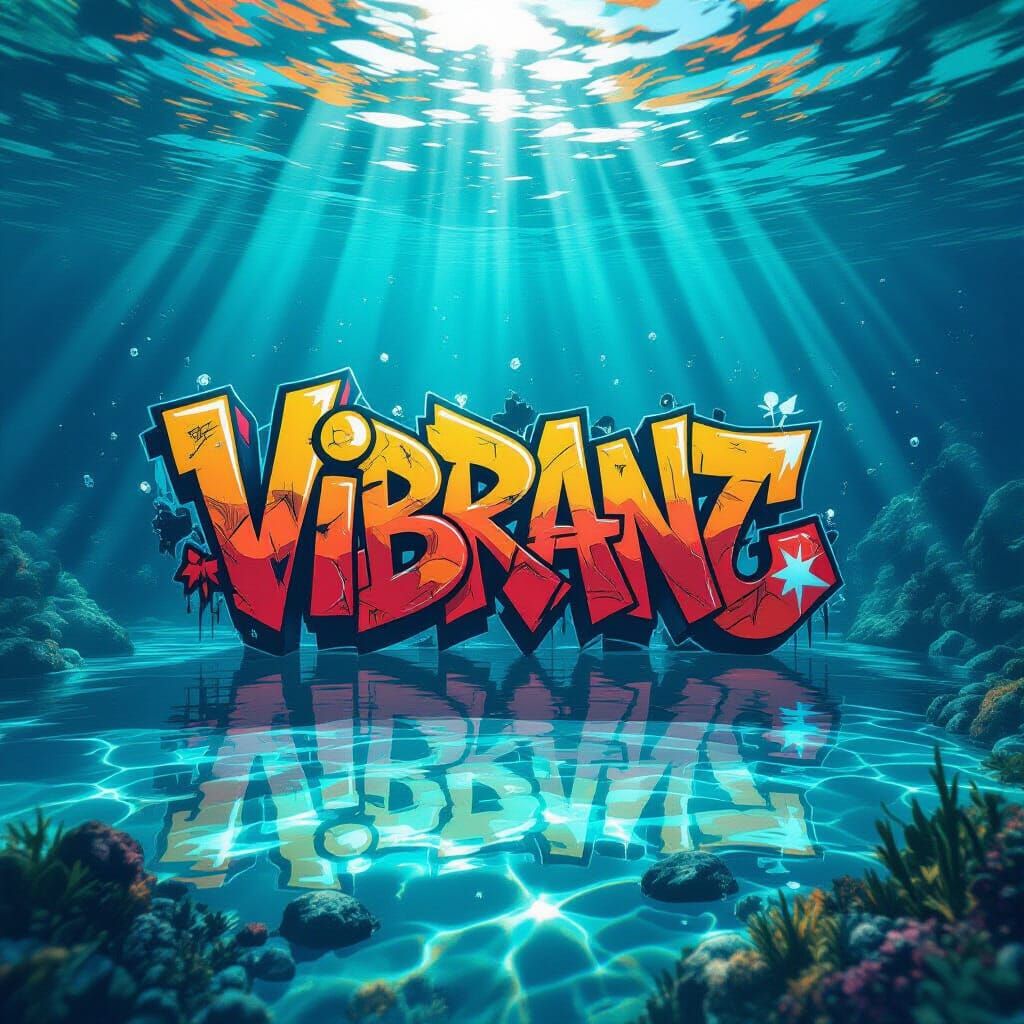 Vibrant Graffiti Underwater in Detailed 3D Rendering