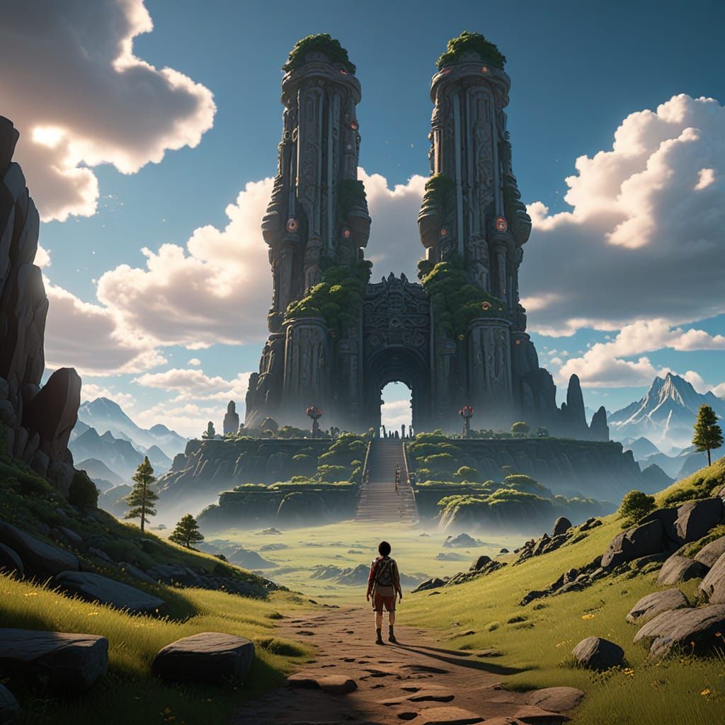 Alien Monolith Scene in Anime Concept Art Style