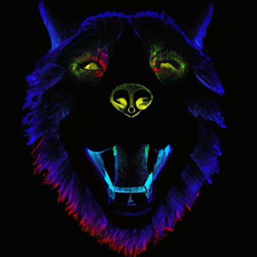 Colorful Light Wolf in the Dark, Hyperrealistic