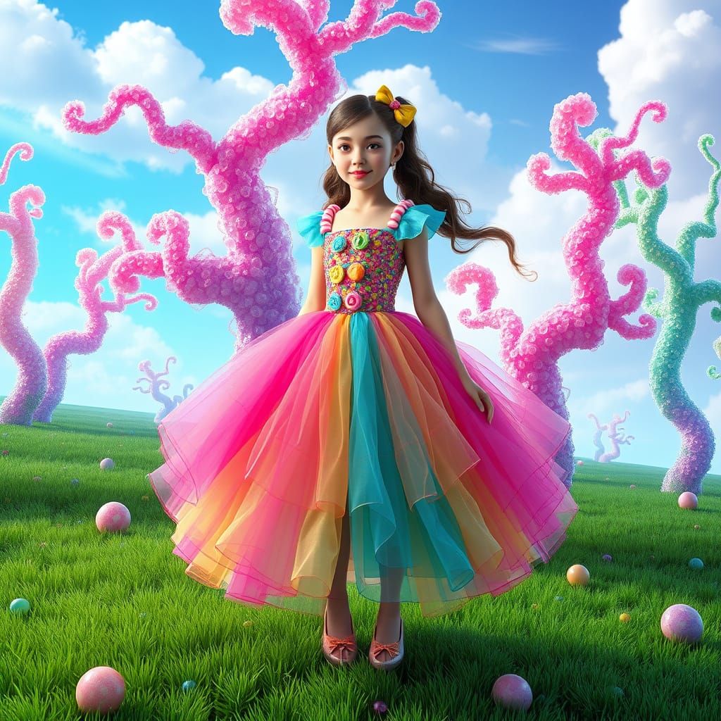 Vibrant Whimsical Teen Girl in Candy Land