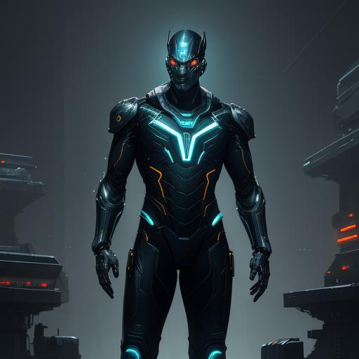 Cybernetic Muscle Suit in Futuristic Laboratory