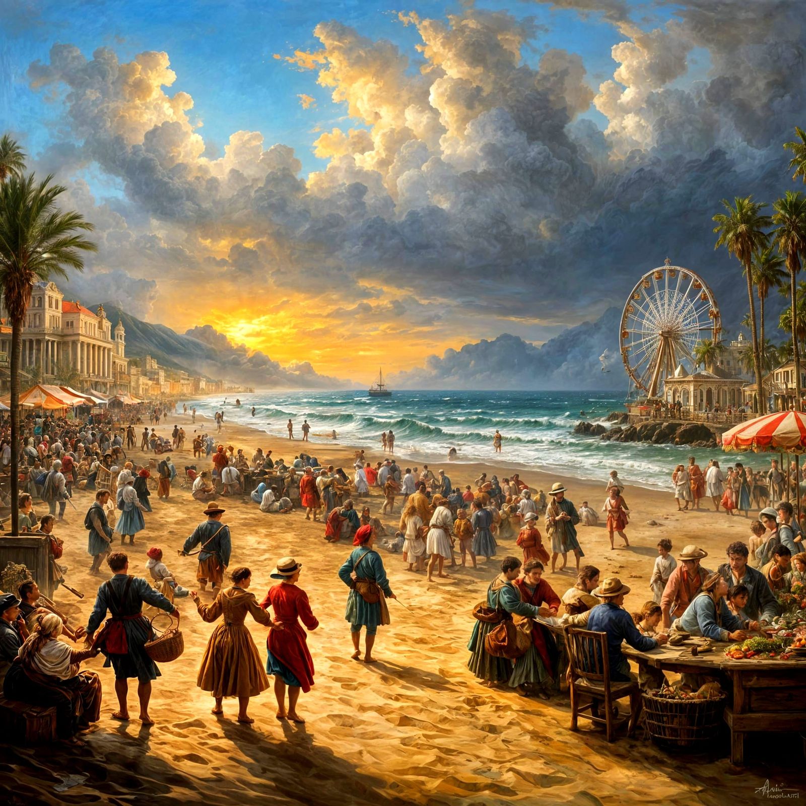 Baroque Beach Scene in the Style of Rubens