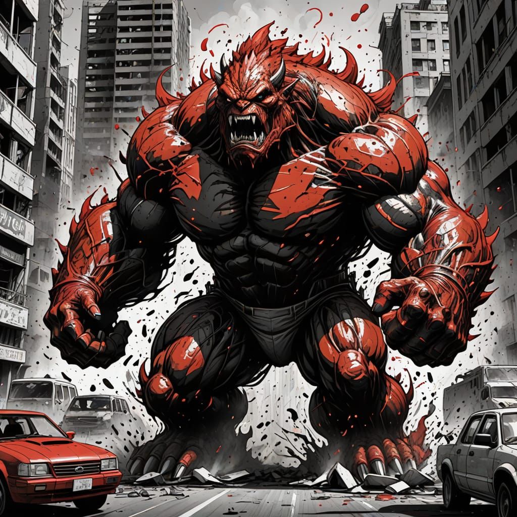 Gargantua  monster smashing cars  manga action movement cart...