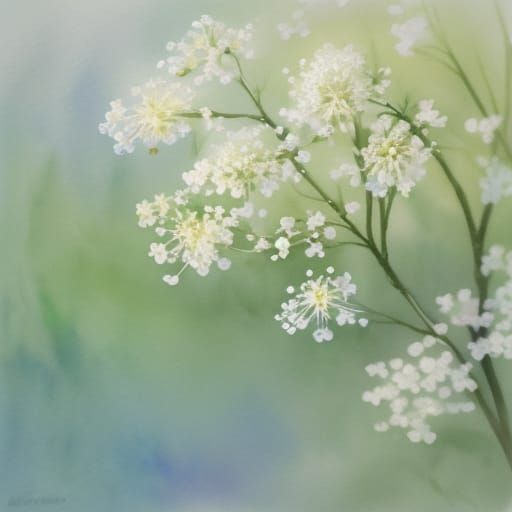Elderflower Sprig Watercolor Painting