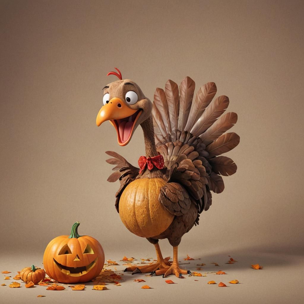 Drunk Turkey Cartoon with Charlie Brown in 3D Style