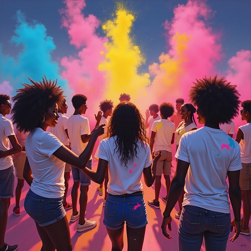 Rooftop Party with Neon Lights and Powder Paint
