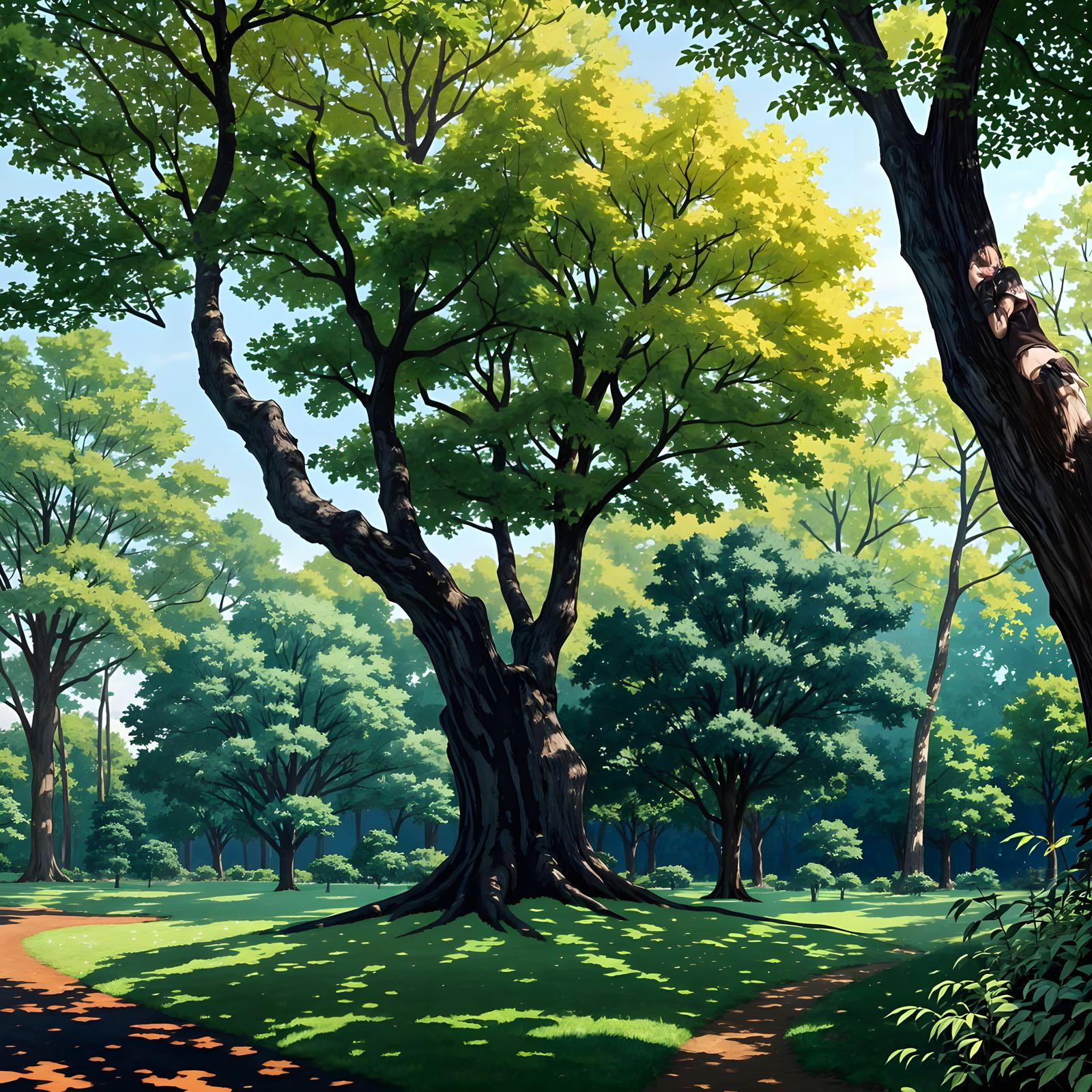 Anime Scene: Trees, Problems, Light, and Spaces