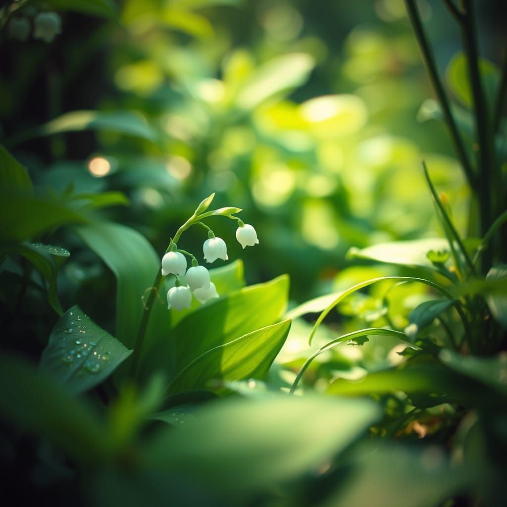 Whimsical Watercolor of Lily of the Valley in Lush Forest