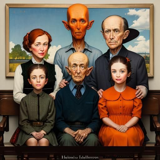 Alien Family Portrait in Rockwell Style