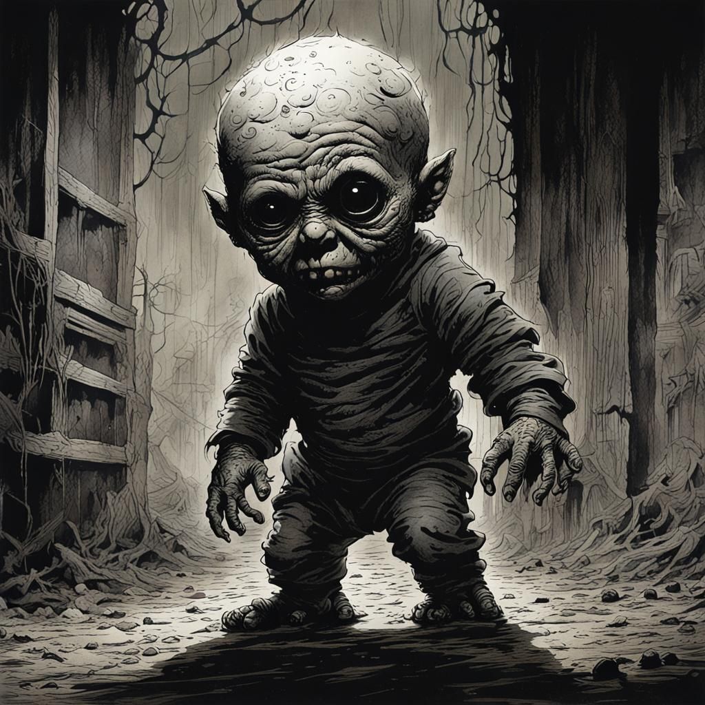 Dark Fantasy Baby Monster in Richard Corben Style