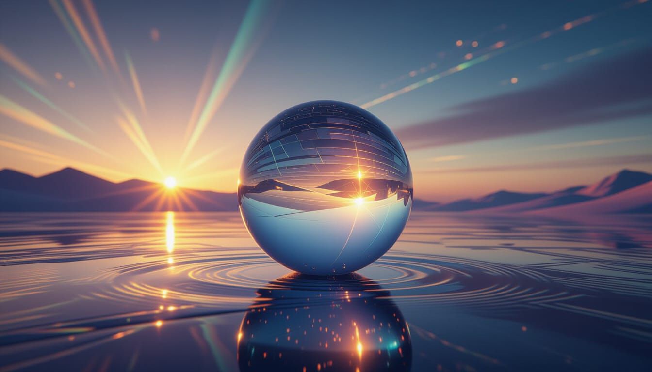 Crystalline Orb Above Fractal Horizon in Glowwave Style