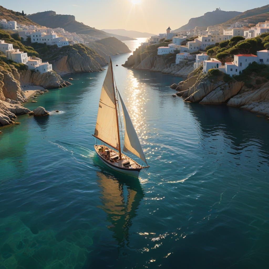 Aegean Sunset: Yachtsman's Serene Voyage in Vivid Colors