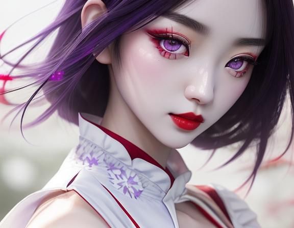 Beautiful Japanese Girl Portrait with Violet Eyes