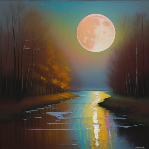 Expressionist Oil Painting of Pink Landscape Under Impasto M...