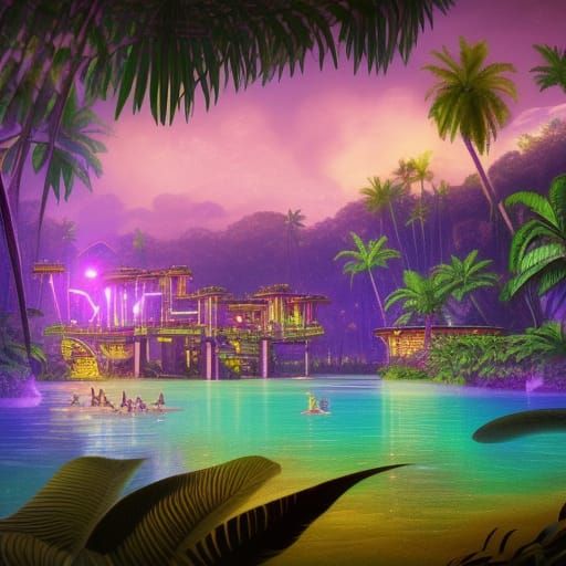 Bioluminescent Hawaiian Jungle Water Park in Opulent Style