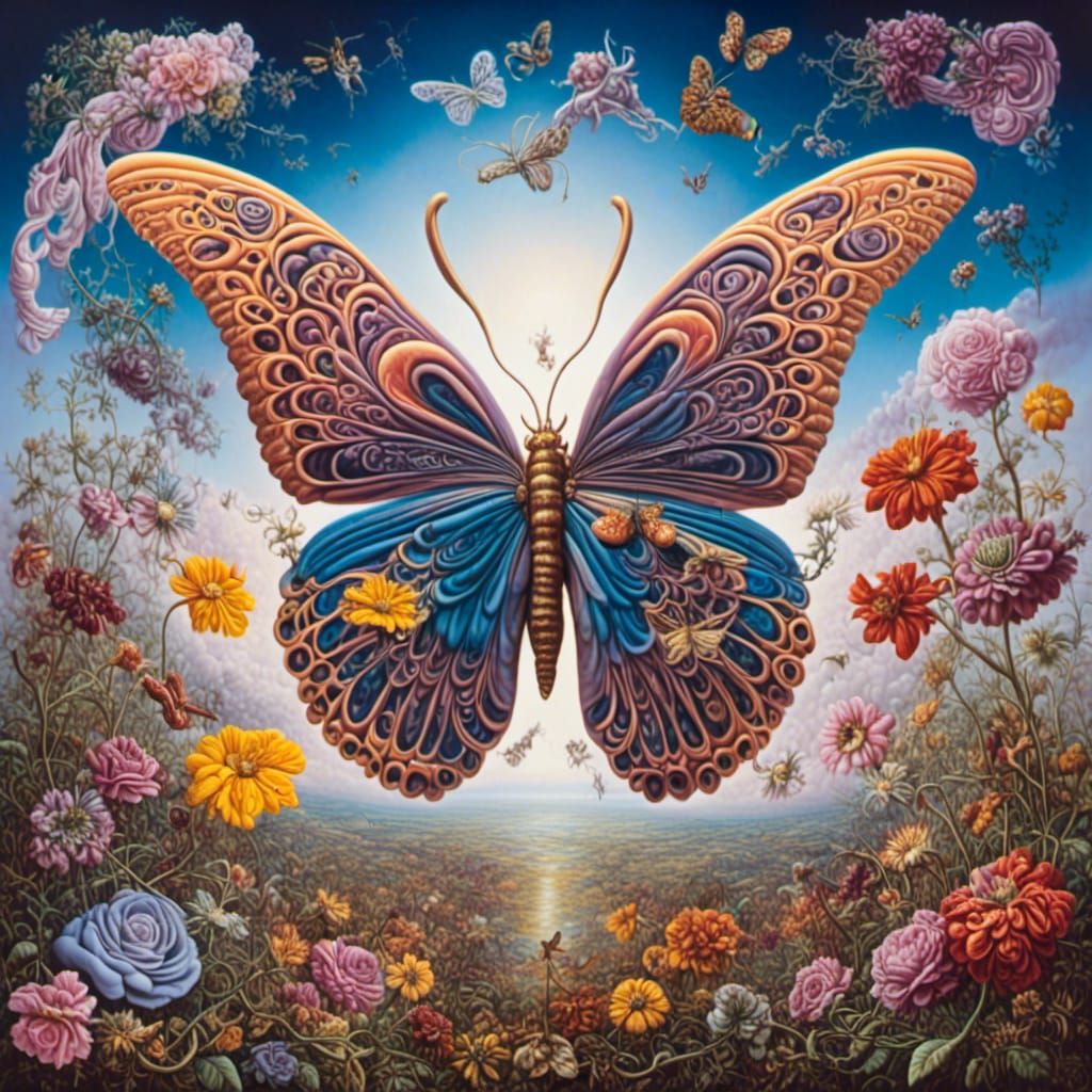 Surreal Landscape: Butterfly Pulled into Vortex