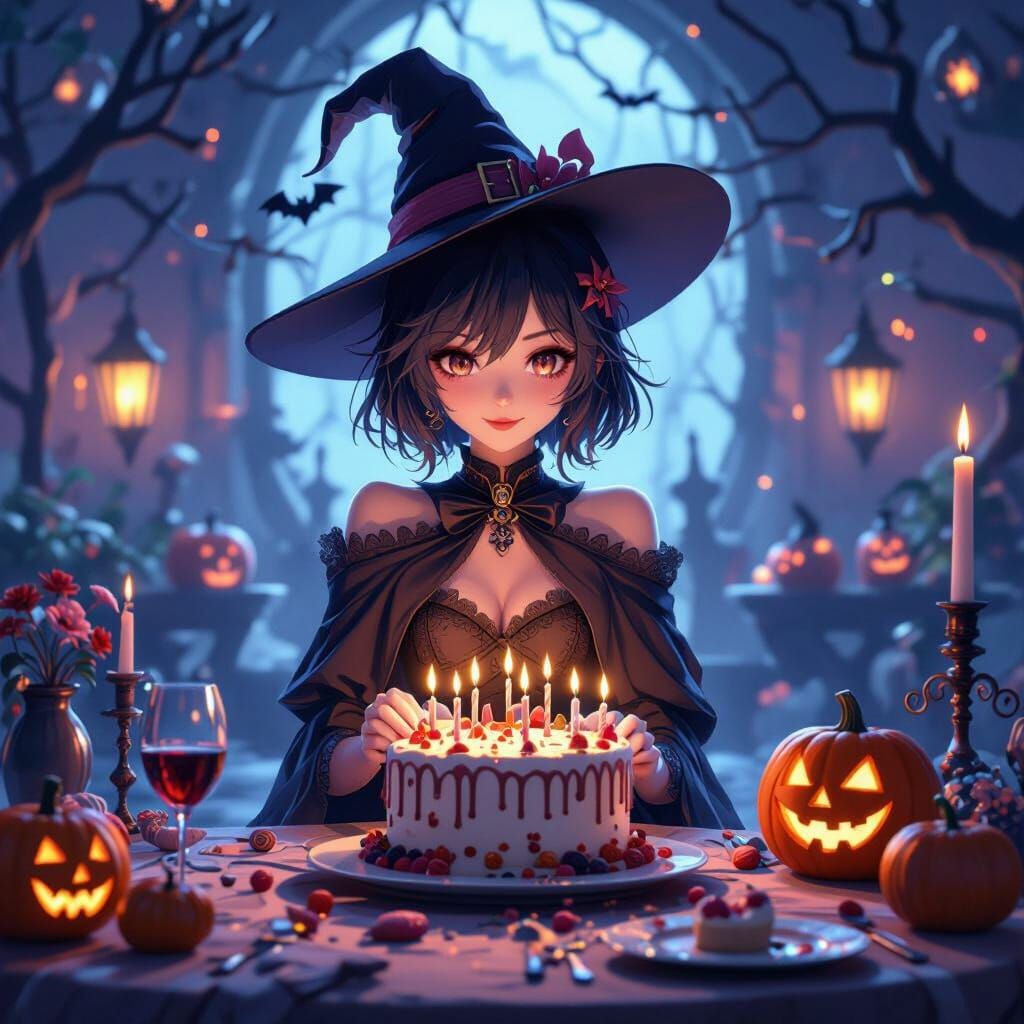 Eerie Yet Inviting Birthday Party in 3D Anime Style
