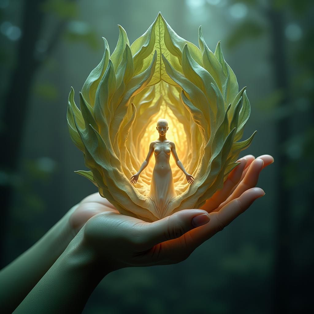Leaf Hand Shelters Human Form: Fantasy Concept Art
