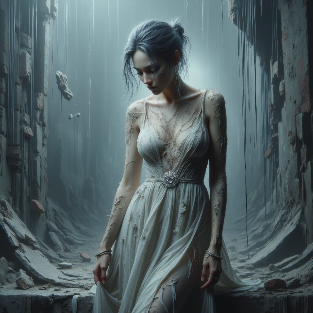 Shattered Woman in an Expressive Emotional Landscape