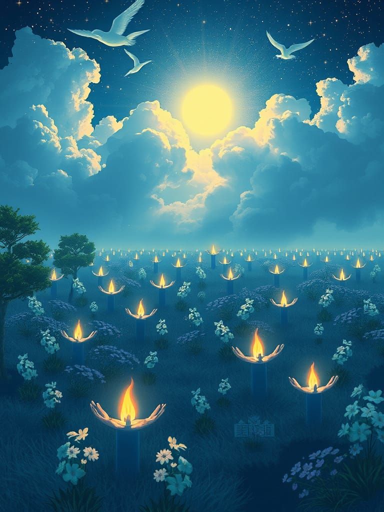 Anime Mosaic of Heaven in Dawn's Light