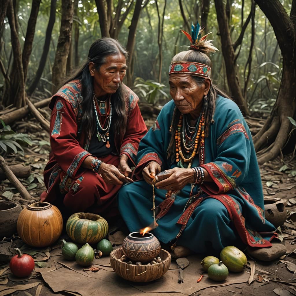 Yawanawá shaman preparing ayahuasca (part 4)