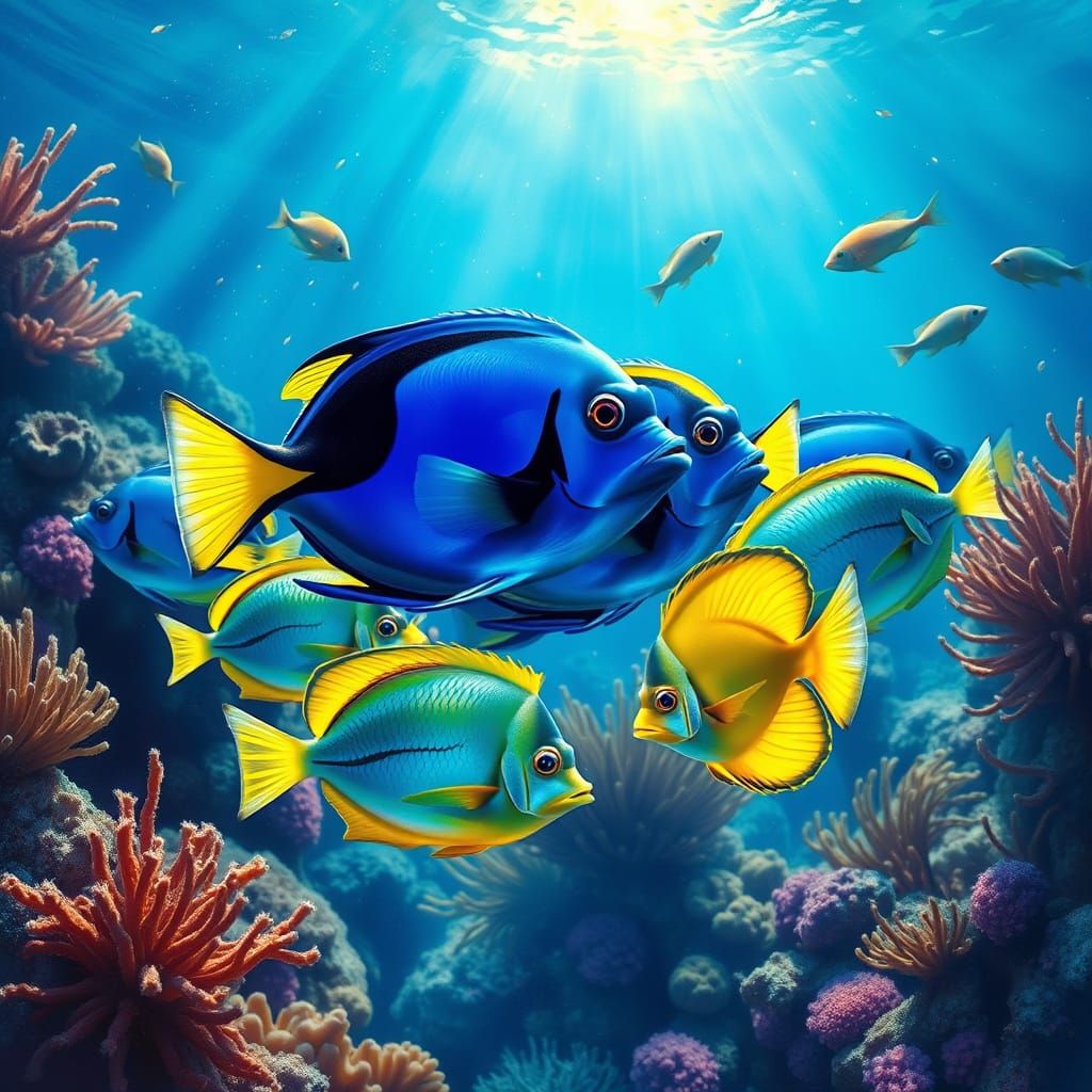 Vibrant Fish Swim Together in Unison Amidst Great Barrier Re...