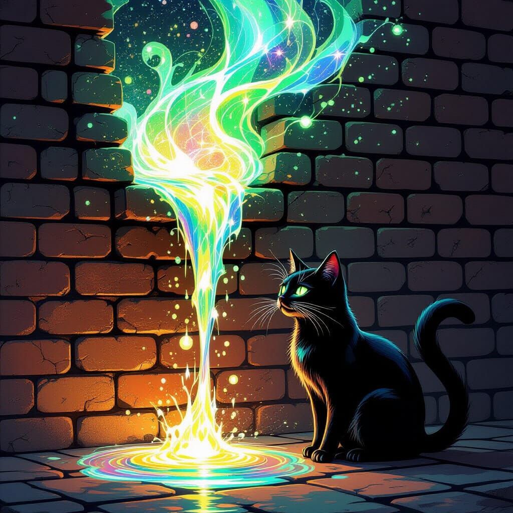 Magical Potion Transforms Brick Wall into a Cat