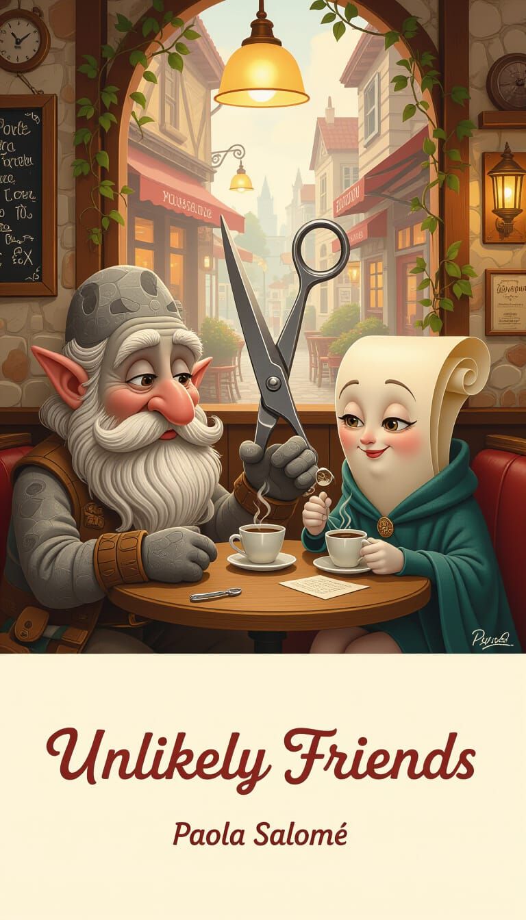 Unlikely Friends: Stone, Paper, Scissors in Cozy Cafe