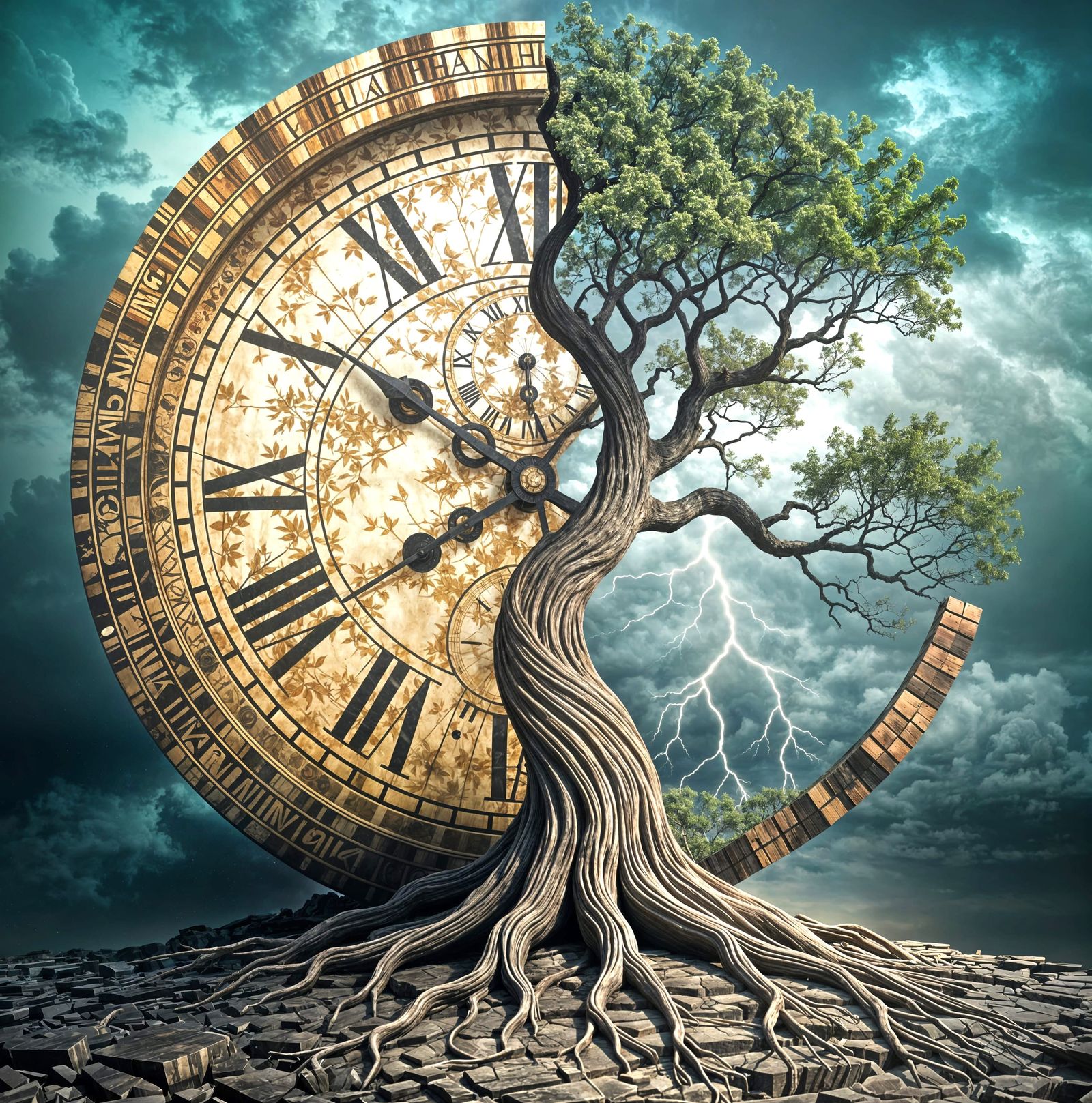 Surreal Clock Tree: Time and Nature Merge