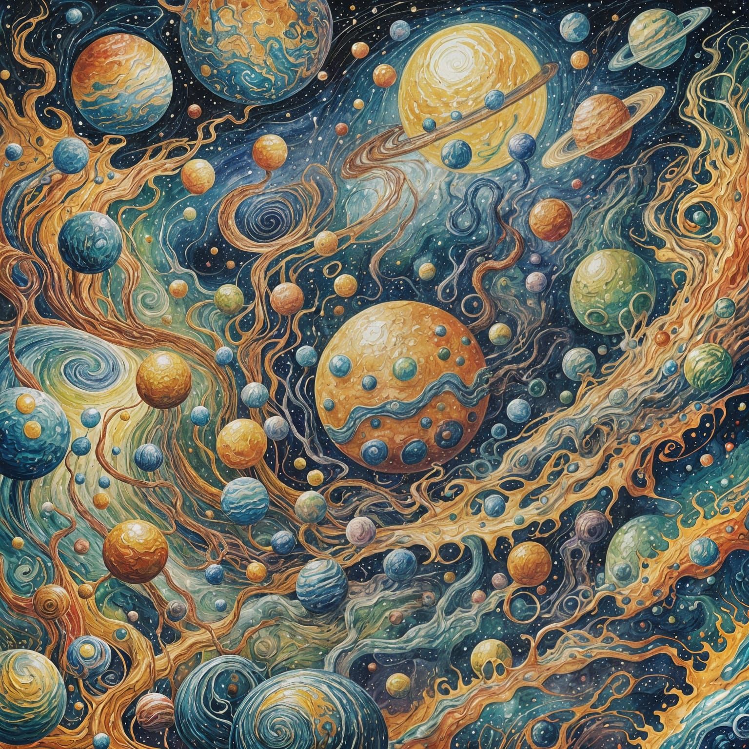 Alien Planet in Gouache Style Impressionist Painting