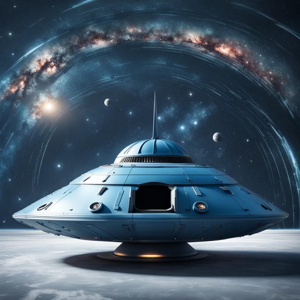 Steel Blue Spaceship in Galactic Setting: Photography