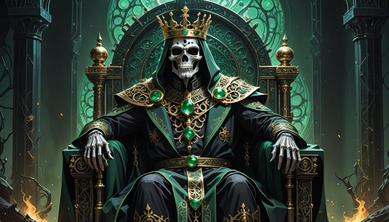 Skeletal King on Obsidian Throne with Emerald Crown